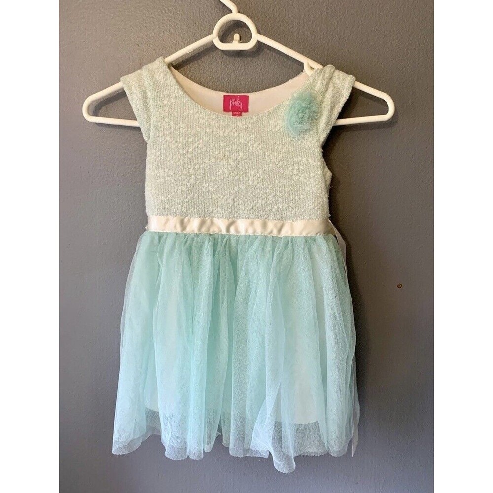 Teal Blue Spring 4T Toddler Dress with Tulle Detail